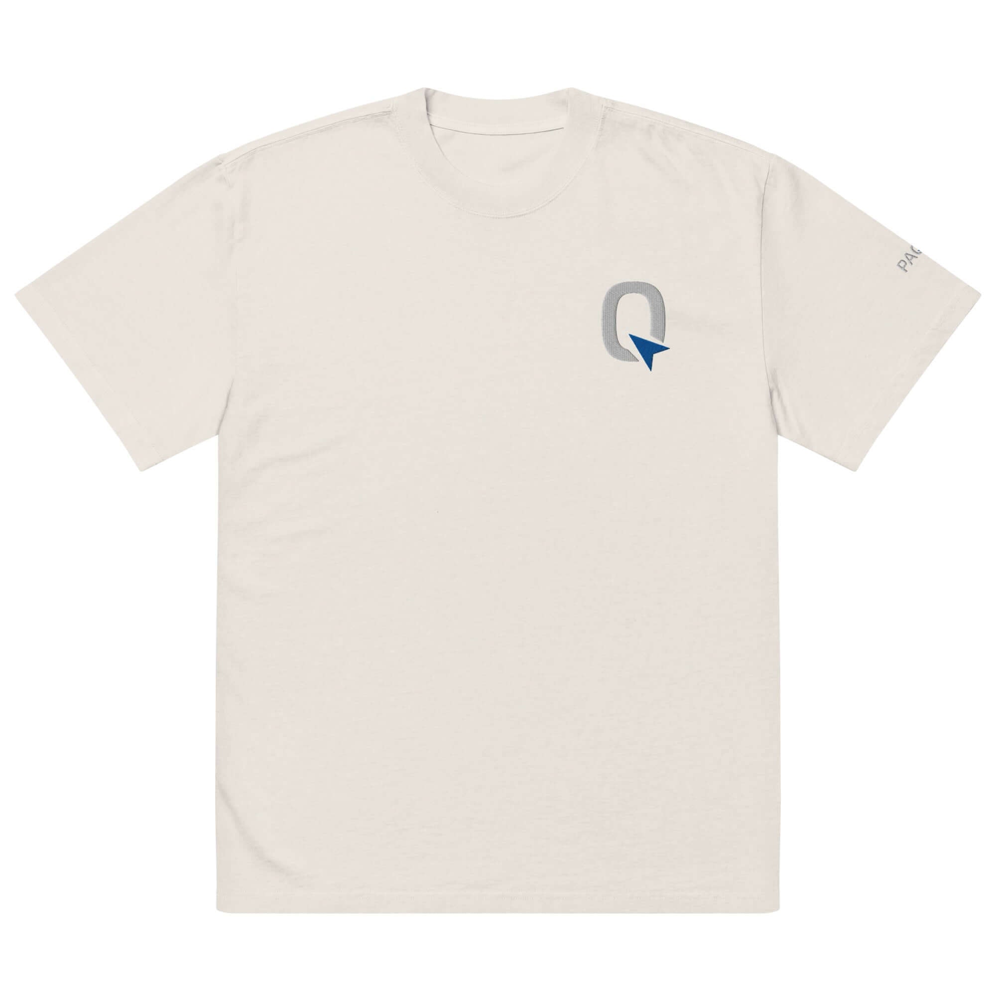 Oversized faded t shirt in cream color featuring logo on chest with a relaxed fit for casual style and comfort.