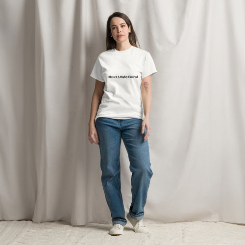 faith premium tee blessed highly favored front view