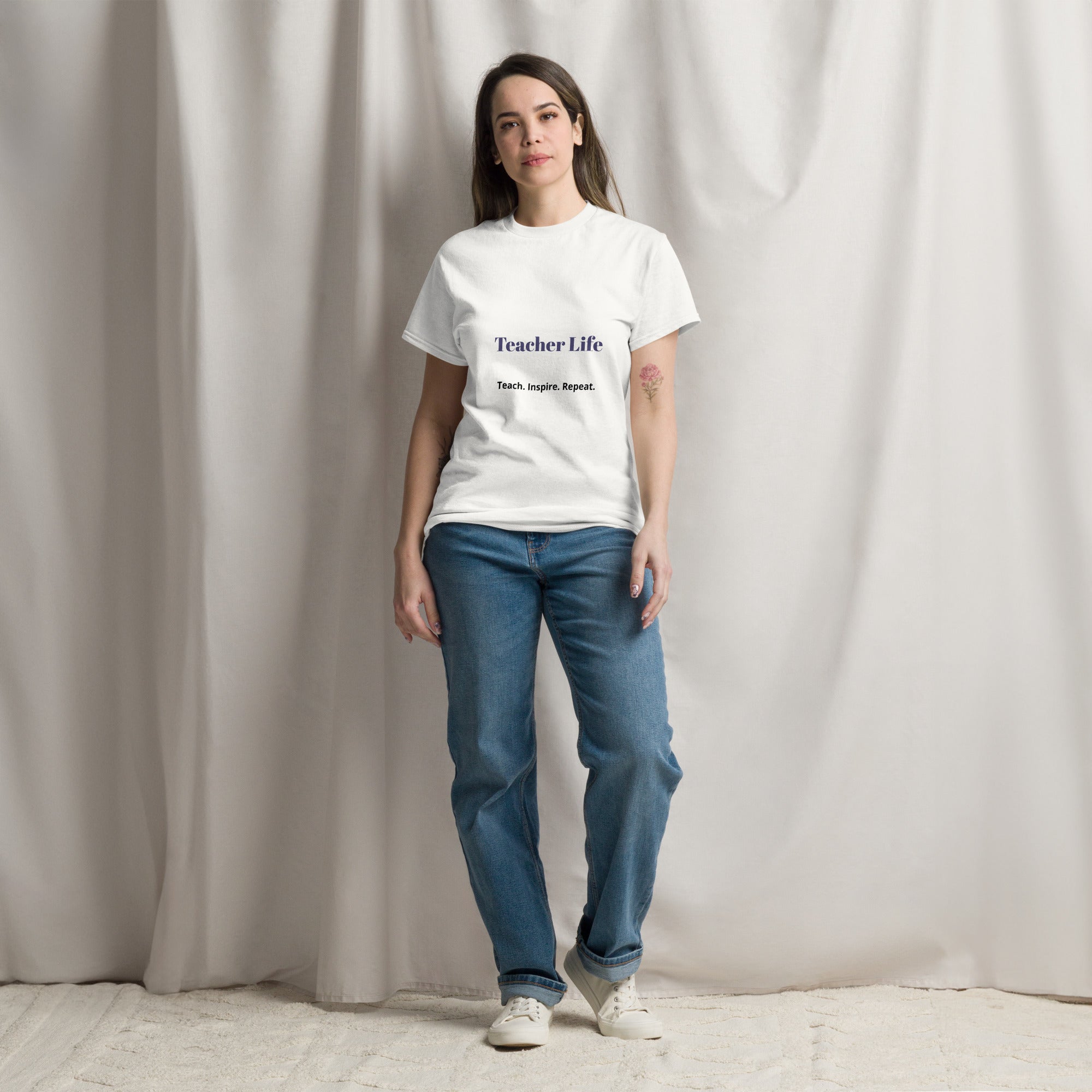 teacher life t shirt teach inspire repeat front view