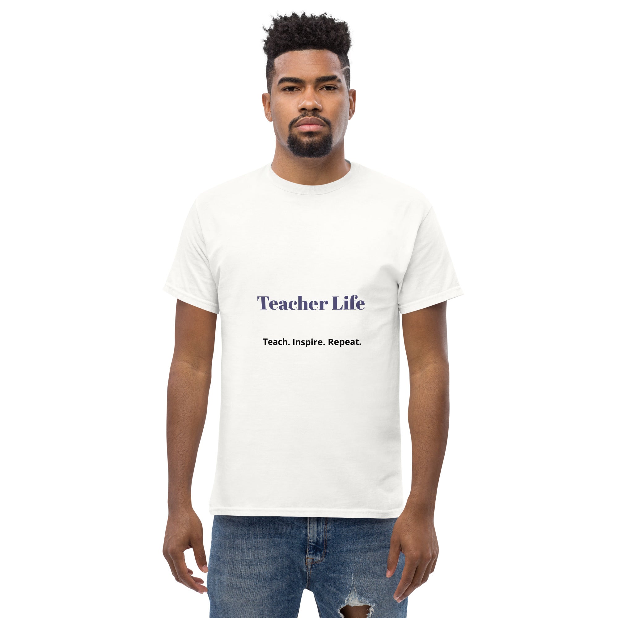 teacher life t shirt teach inspire repeat front view