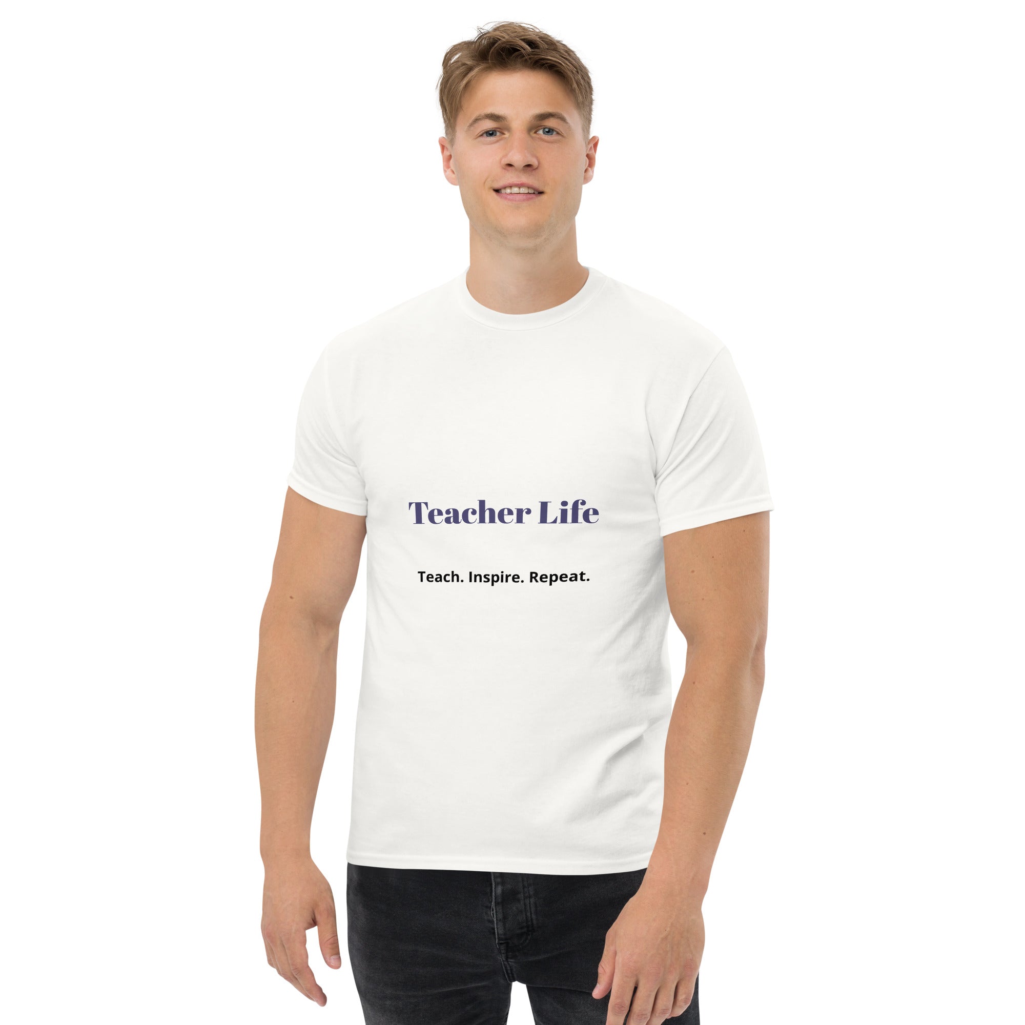 teacher life t shirt teach inspire repeat front view