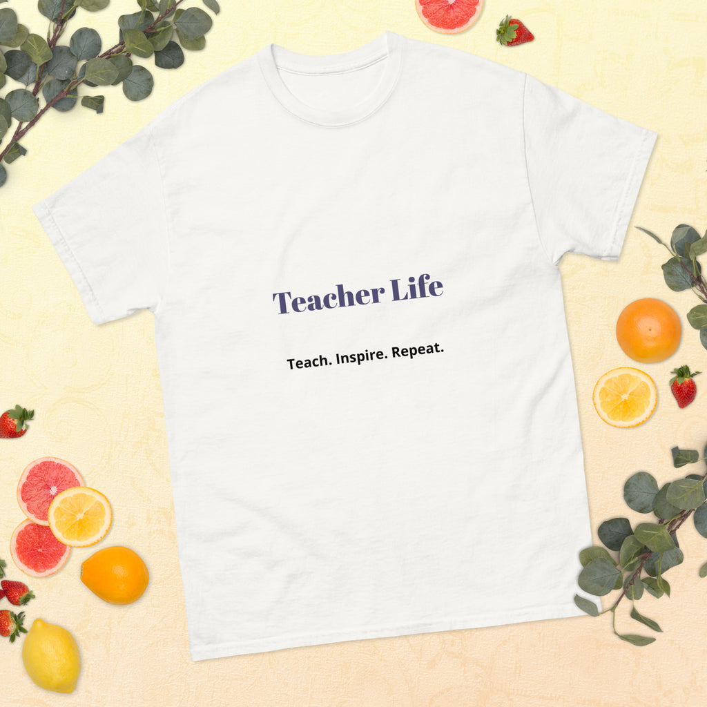 teacher life t shirt teach inspire repeat front view