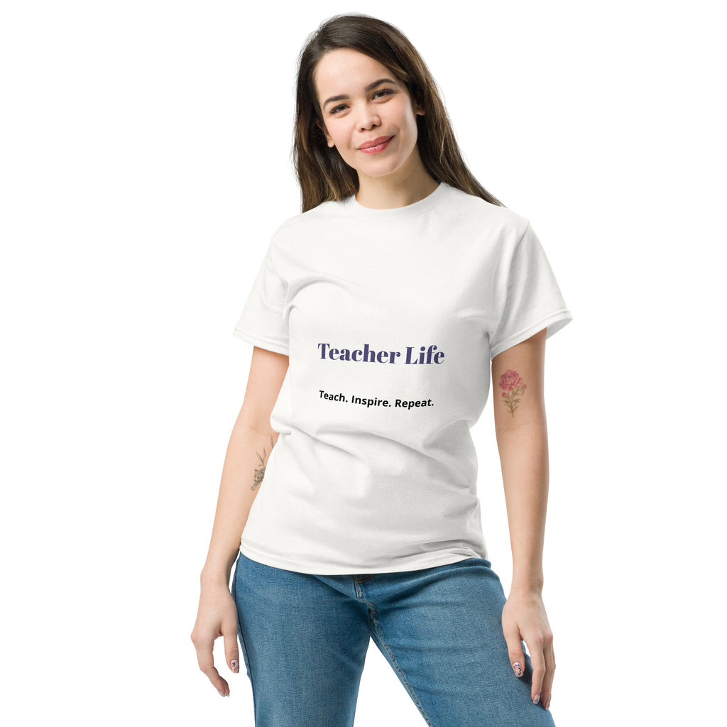 teacher life t shirt teach inspire repeat front view