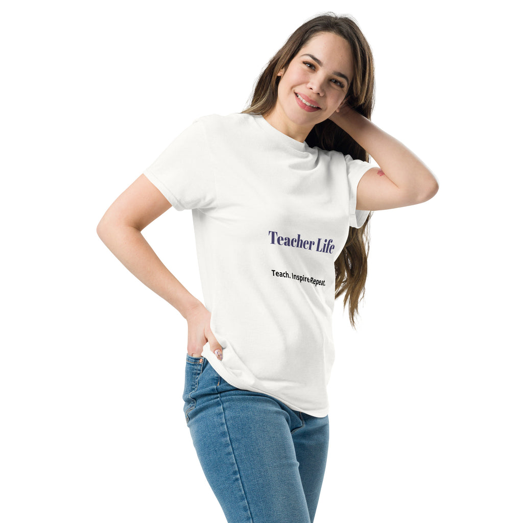 teacher life t shirt teach inspire repeat front view