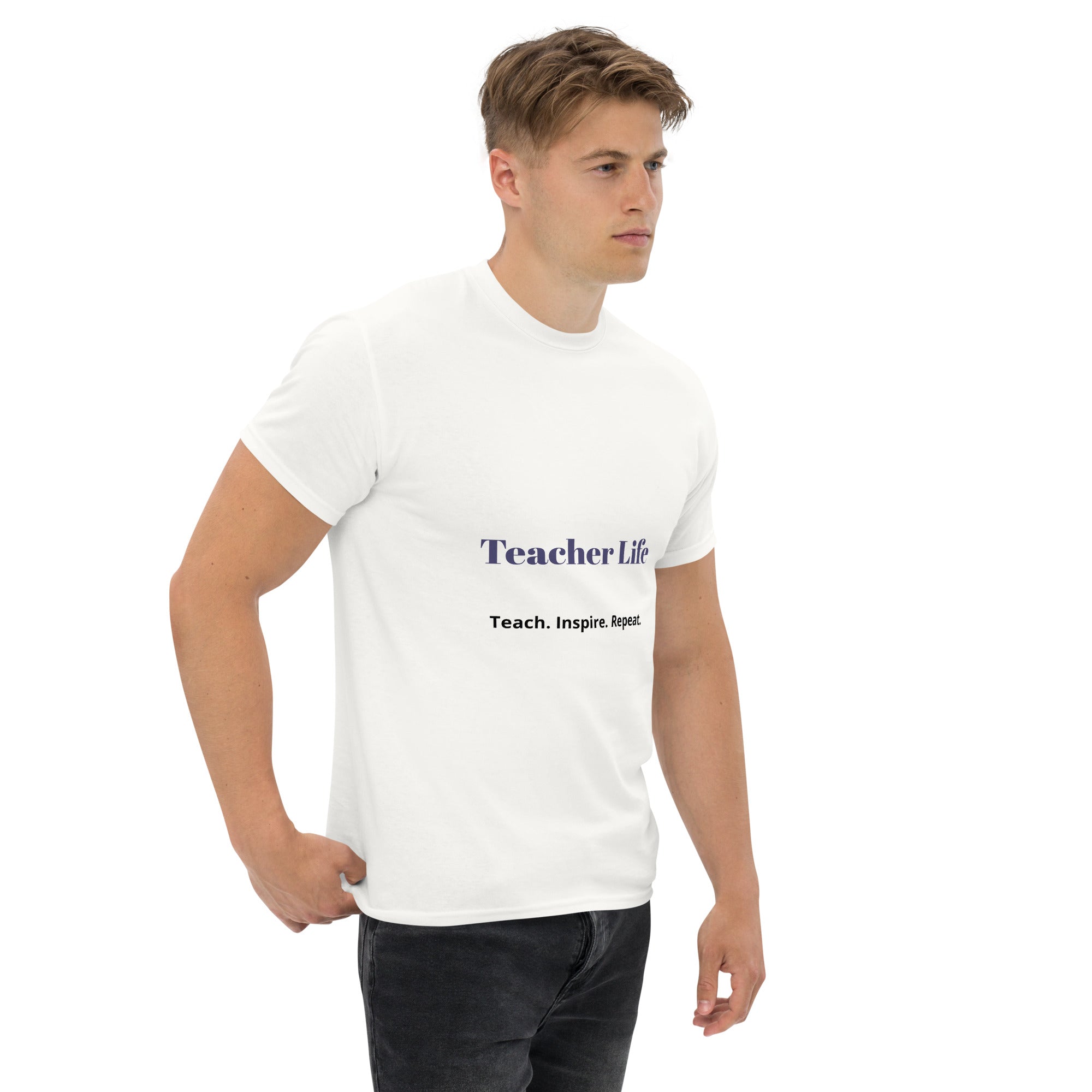 teacher life t shirt teach inspire repeat front view