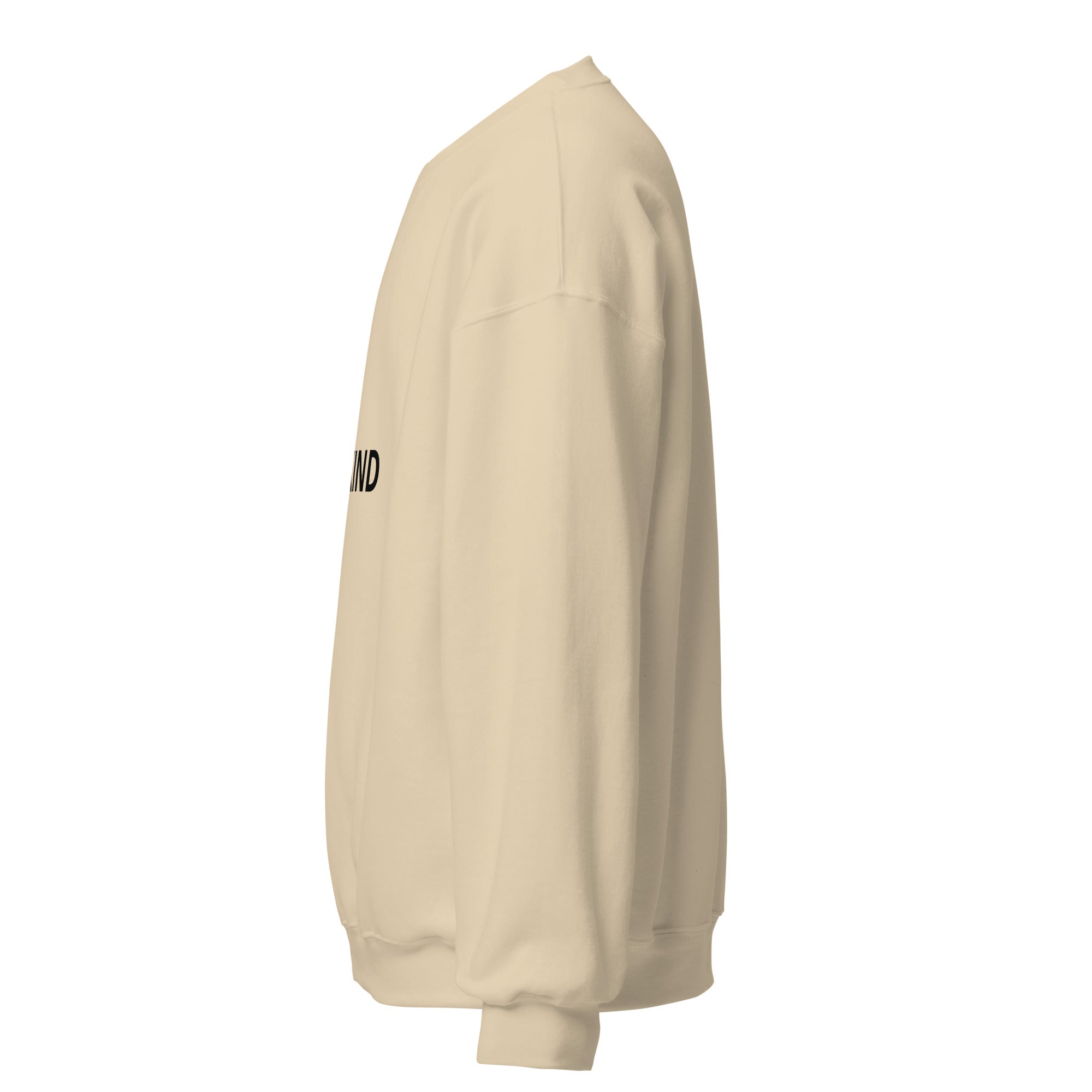 premium sweatshirt women in sand color with 'BE KIND' text on front, part of the Kindness Collection.