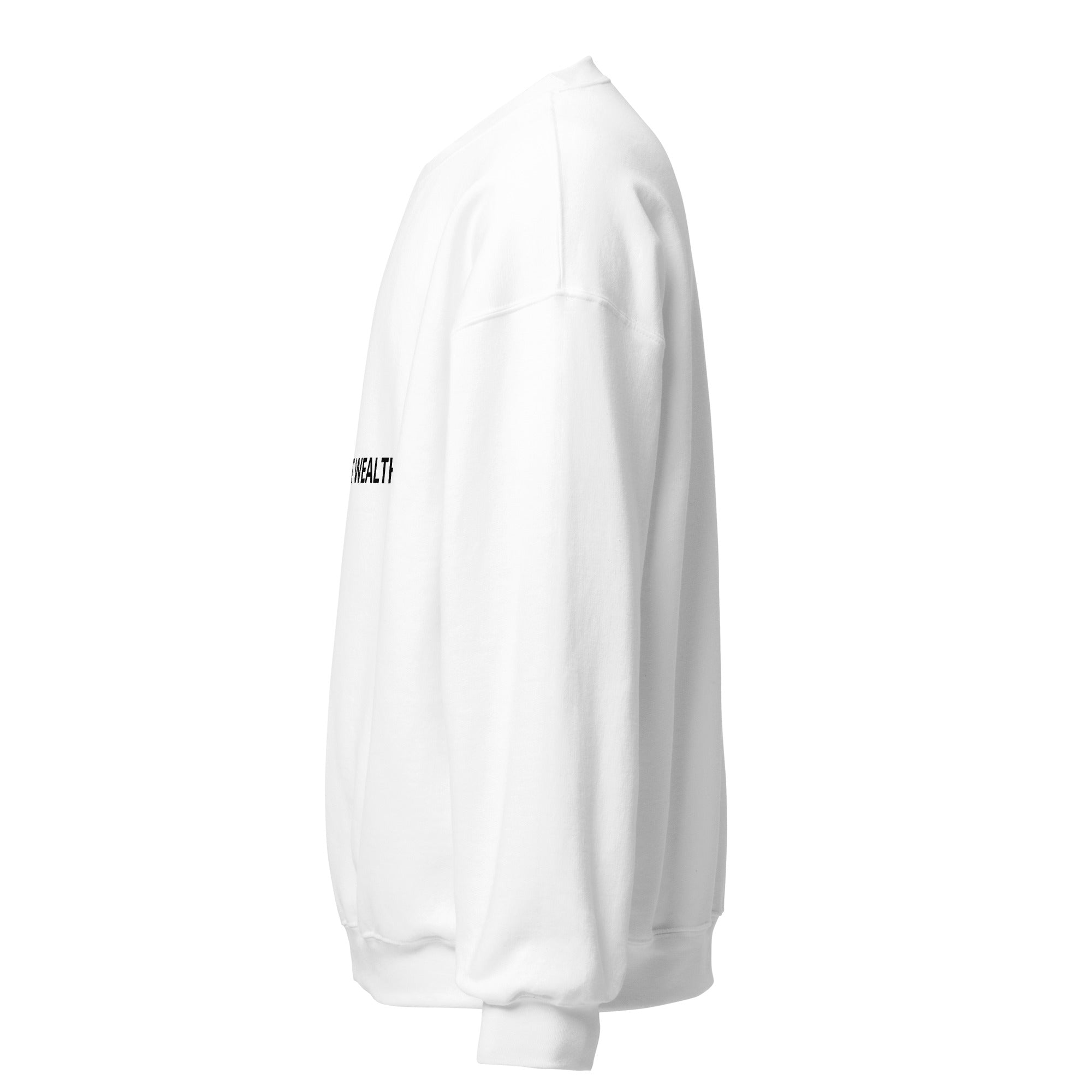 Mindset sweatshirt women featuring a relaxed fit, white color, and 'MANIFEST WEALTH' text for casual and comfortable wear.