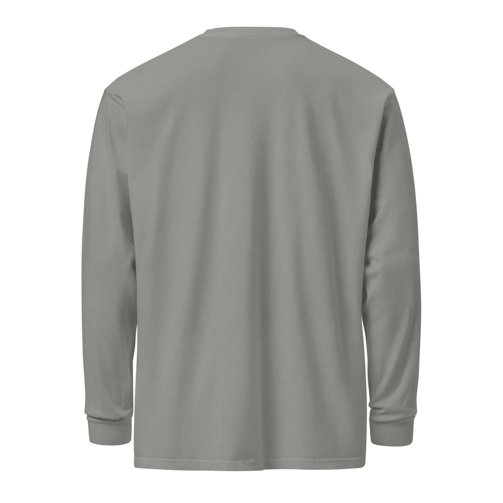Back view of heavyweight long sleeve shirt in gray, made from premium garment-dyed cotton for comfort and durability.