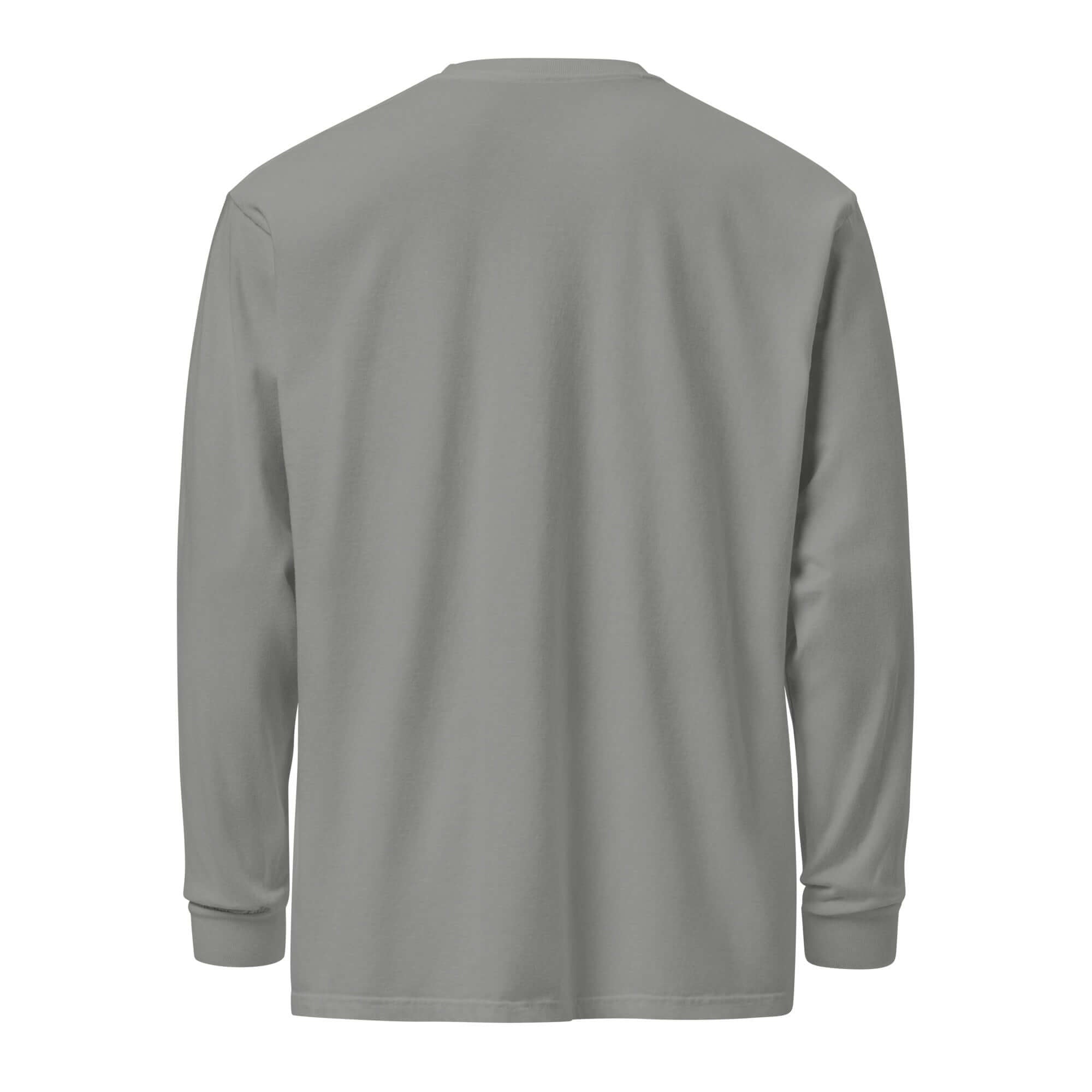 Back view of heavyweight long sleeve shirt in gray, made from premium garment-dyed cotton for comfort and durability.