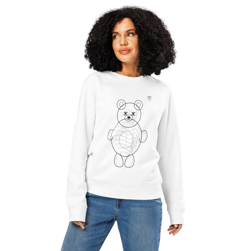 Prowomen’s graphic sweatshirt featuring a teddy bear design, part of the Teddy Bear Organic Streetwear Collection.