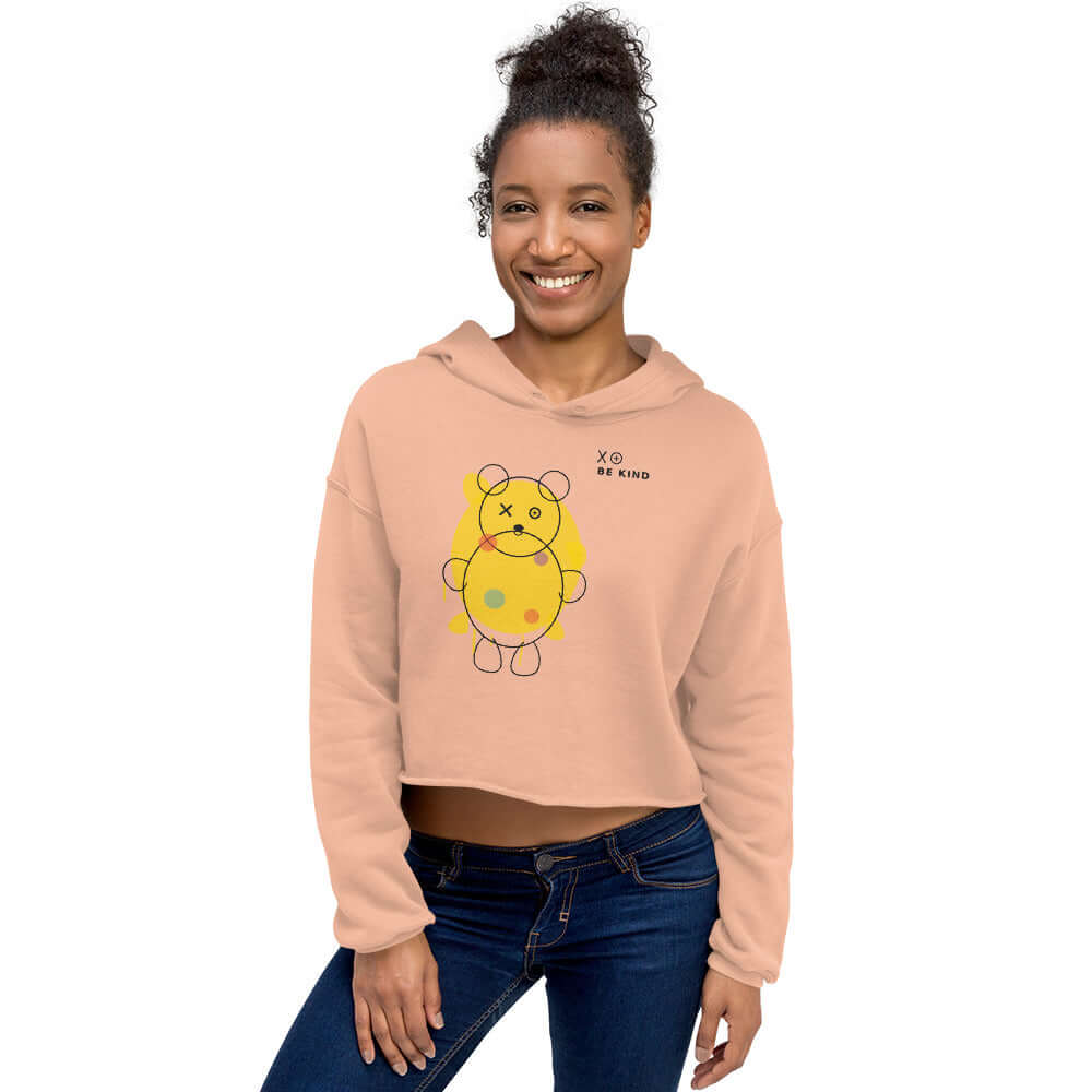 Product mockupwomen’s graphic crop hoodie graffiti bear front view